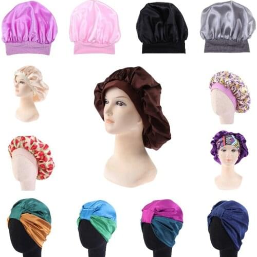 29 Styles Silk Salon Bonnet Women Sleep Shower Cap Bath Towel Hair Dry Quick Elastic Hair Care Bonnet Head Wrap Hat