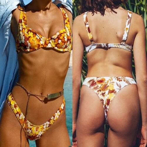 Sexy Underwired Push Up Bikinis Women Bandeau Bikini Set Two Piece Swimsuit Thong Swimwear Padded Bathing Suit Beach Wear Bather