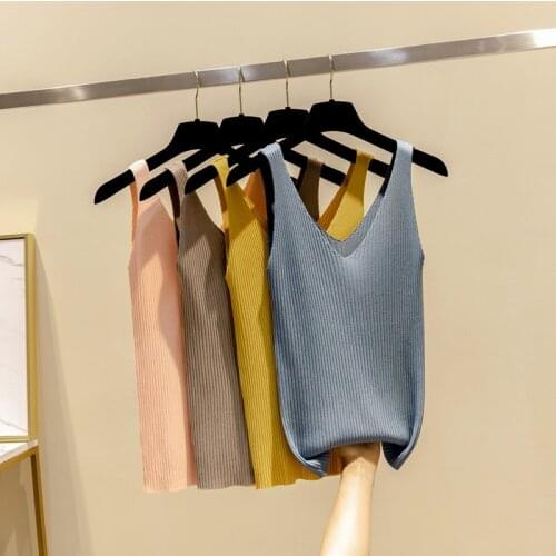 Sexy V Neck Knitting Sweater Tank Tops For Women Casual Loose Knitted Pullover Jumper Tops Lady Loose Camisole WDC3661