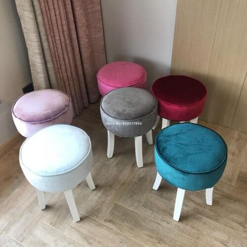 Dressing stool solid wood small round stool dressing table coffee table economical bedroom chair pink ins stool European style