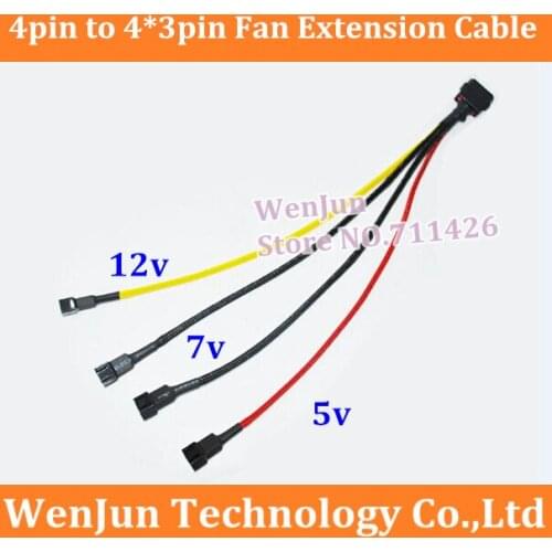 4pin to 4 *3pin fan extension cable 12V 5V 7V reduction of speed Sleeved Y-Splitter cable 22AWG Wire