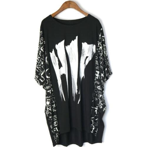 Punk Gold Print Shirts 2019 WOmen T shirts Word Print T-shirt Top Tees Plus Size Black Batwing Shirts Short Sleeve