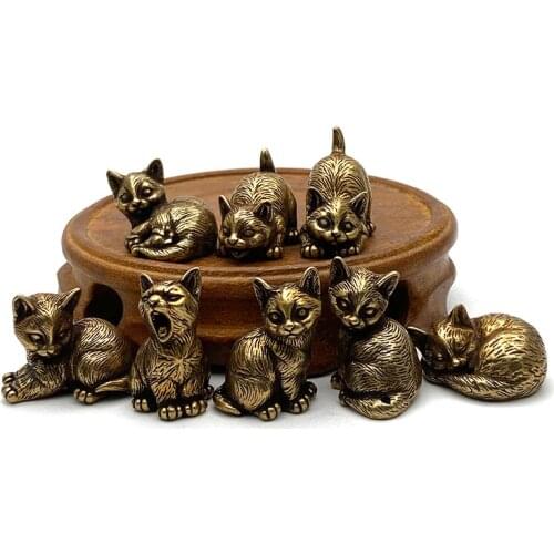Vintage Brass Cute Cat Pocket Incense Holder Small Tea Pet Ornament Animal Pussycat Figurines Miniatures Desk Decorations Gifts