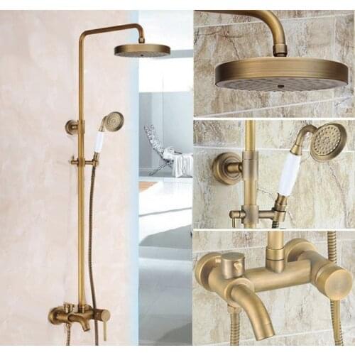 Vintage Retro Antique Brass Single Handle Bathroom 7.7 Inch Round Rain Shower Faucet Set Bath Tub Mixer Tap Hand Shower mrs187
