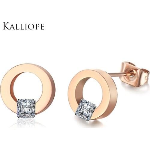 2019 Korean style personality 9MM stainless steel lady earrings Rose Gold-color romantic Evening accessories