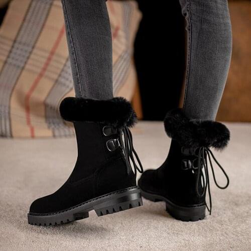 Women Snow Boots 2020 Warm Fur Black Boots Ladies Platform Ankle Boots Fashion Ladies Booties Thick Heels Winter Boots Women 43