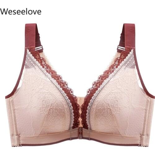 Weseelove Plus Size Bra Sexy Lace Bra Three Quarters Plus Size Underwear Lace Women Brassiere C D E Cup Push Up Bra X59-1