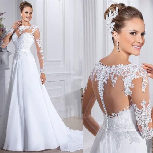Free Shipping a-line romantic lace long sleeve brides bridal gown vestido de noiva manga longo 2018 mother of the bride dresses