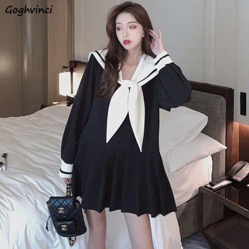 Long Sleeve Dress Women Sailor Collar Pleated JK Plus Size 3XL Sweet Japanese Style Slim Mini Dresses Bow Ins Fashion Street New