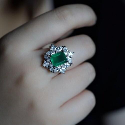 Geometry Green Fusion Stone Luxury Ring For women 5A Cubic Zirconia adjustable Bridal Wedding Finger Rings Fashion Party Jewelry