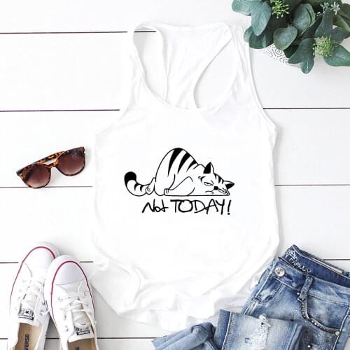 Not Today Lazy Cat Graphic Vest New Arrival Summer Funny Casual Cotton Womens Tank Tops Cat Mom Tanks Gift for Pet Lovers