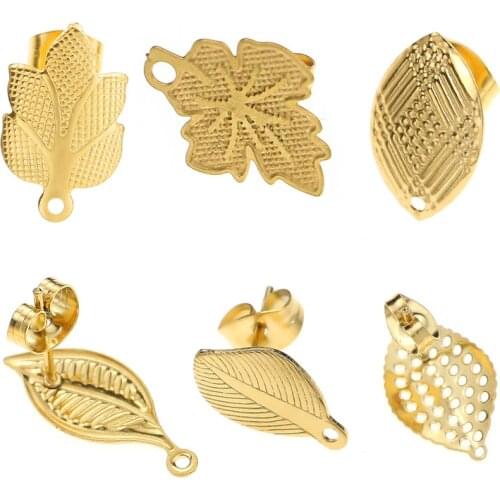 10pcs/lot New Stainless Steel Leaf Findings Stud Earring Basic Needle Post Components Earring DIY Jewelry Making Supplies