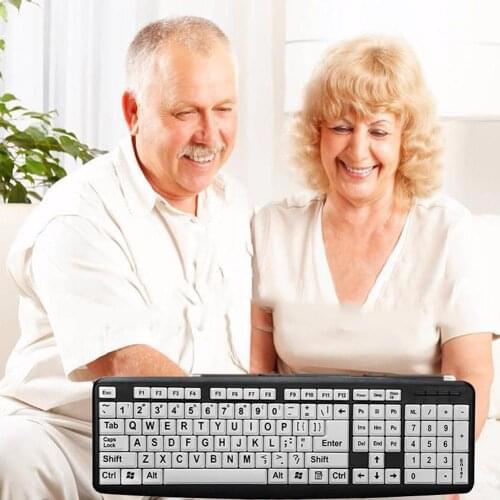 107 Keys USB Wired Large Printed Computer PC Keyboard for Elderly Old People Designed for People With Visual Impairment