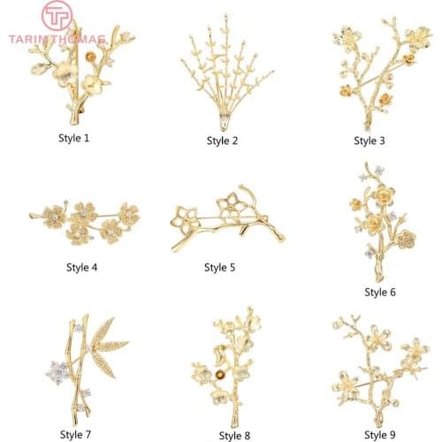 2PCS 30x33MM 24K Gold Color Plated Brass with Zircon Tree Brooch High Quality DIY Jewelry Making Findings Accessories