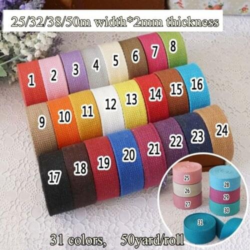 20/25/32/38/50mm x2mm Medium Heavy weight cotton webbing 1''-2'' Thick Polyester tape bag belt DIY free shipping 50yard