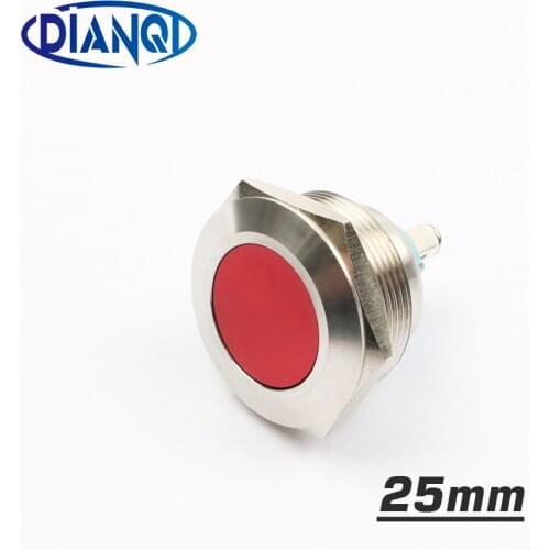 25mm stainless steel metal push button switch flat round momentary 2 screw car switches Red 1NO