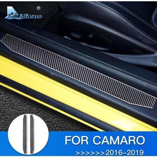 AIRSPEED for Chevrolet Camaro 2016 2017 2018 2019 Accessories for Camaro Sticker Carbon Fiber Car Door Sill Protector Guard Trim