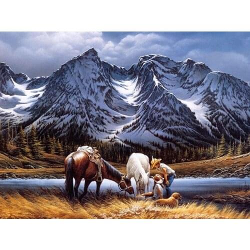 Diamond mosaic full diamond embroidery beads Snow mountain horse diamonds painting cross stitch Square diamond sets handwork