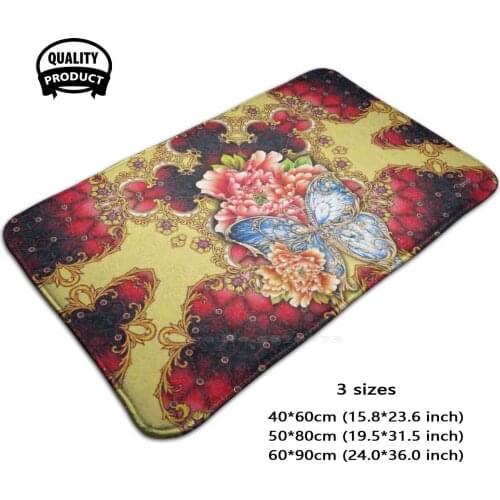 Baroque Inspired Floral Print Grandeur Crimson Red Decorative Design 3D Household Goods Mat Rug Carpet Cushion Baroque Rococo