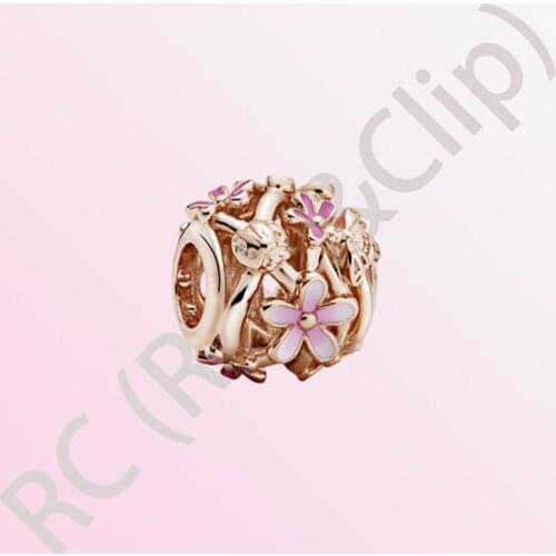 2020 New Arrival S925 Sterling Silver Beads Openwork Pink Daisy Flower Charms fit Original Pandora Bracelets Women DIY Jewelry