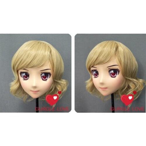 DM145) Female Sweet Girl Resin Half Head Kigurumi Mask With BJD Eyes Cosplay Japanese Anime Role Lolita Mask Crossdress Doll