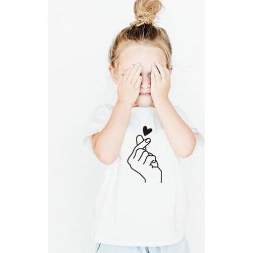 7 Colors Kids Summer Short Sleeve Girls Boys T Shirt Harajuku Heart Hand Print Childrens T-shirt Casual Funny Baby Clothes