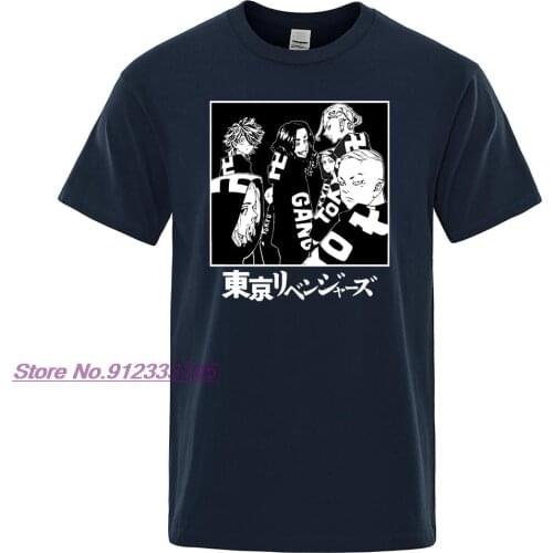 Japanese Anime Mens T-shirts Tokyo Revengers Print Tshirts Male Cotton Harajuku Short Sleeve T Shirts Summer Black Top Tee Shirt