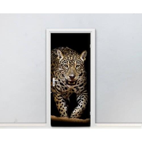 Hot Door Mural Leopard Animal Wall Door Sticker DIY Self-adhesive Waterproof Wallpaper Poste for Home Decoration Gift
