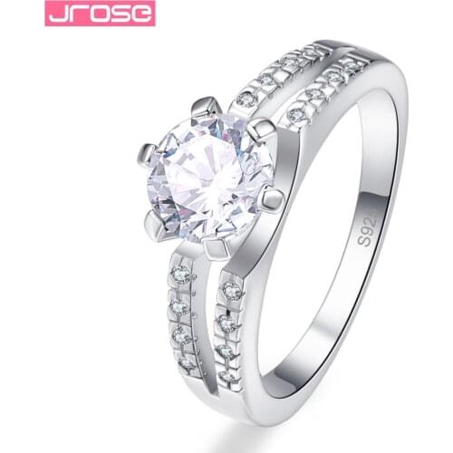 JROSE 2018 New Arrival White Black CZ Silver Color Ring Size 6 7 8 9 Women Mens Fashion Round Jewelry Wedding Rings