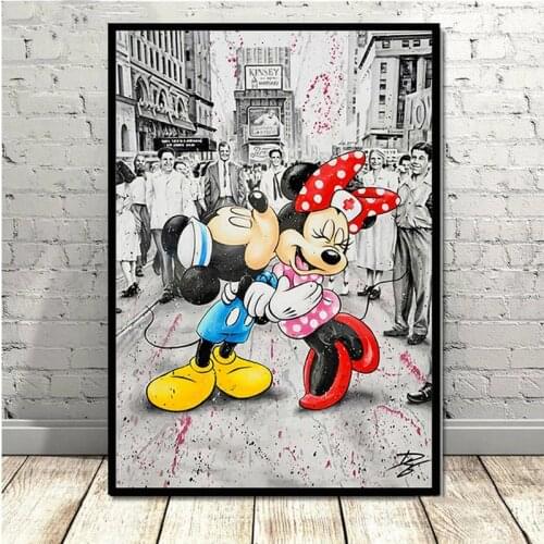 Disney Mickey Minnie Mouse Pictures Century Kiss Poster Cartoon Graffiti Art Painting On Canvas Wall Art Kids Room Nursery Decor