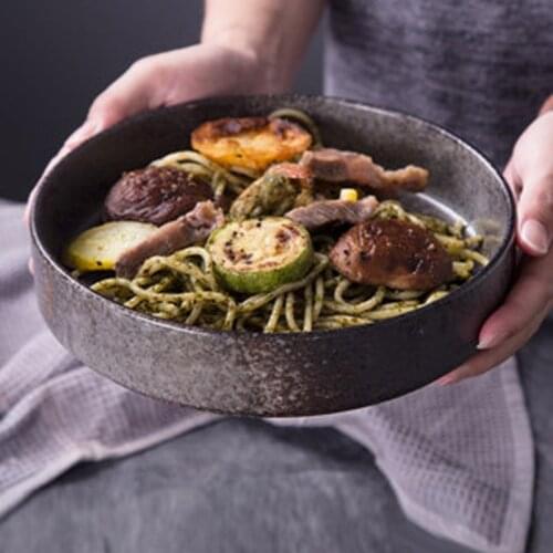 FANCITY Ceramic Round Bowl Soup Bowl Vegetable Bowl Rice Bowl Large Bowl Deep Plate Western Food Bowls and Plates Soup Plates