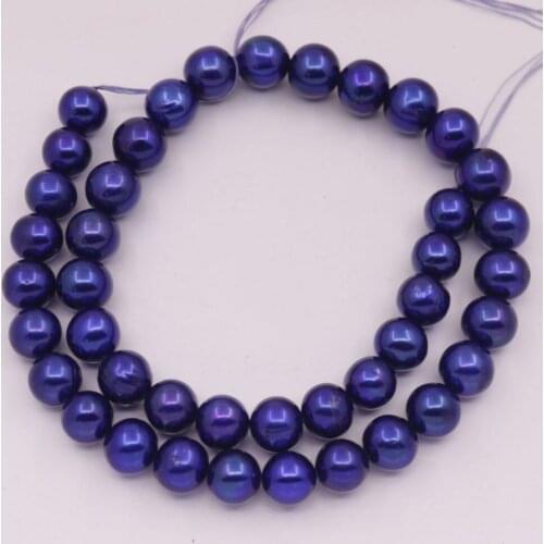 10mm Round Real Oxford Blue Pearl Loose Beads Strand 15.5" Jewelry Making DIY