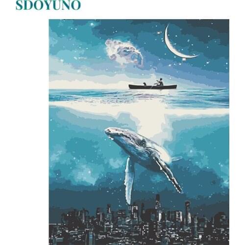 SDOYUNO Painting By Numbers For Adults Animals 60x75cm DIY Paint By Numbers On Canvas Whale Frameless Handpaint Home Decor