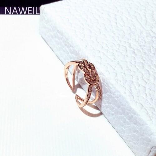 NAWEILY Exquisite Geometric Cross Ring For Women Rose Gold Color Adjustable Open Rhinestone Rings Female Jewelry High-end