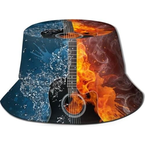 CINESSD Bucket Hat Unisex Bob Caps Hip Hop Gorros Electric Guitar Fire And Water Summer Panama Cap Beach Sun Fishing Hat
