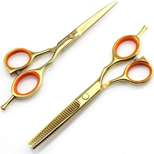 Professional japan 440c 5.5 inch gold hair scissors cutting barber makas scisors haircut thinning shears hairdressing scissors