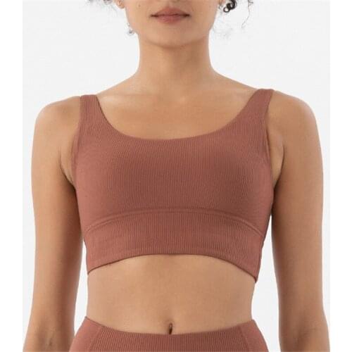 Nude Feel Ribbed Yoga Sport Bra Women Fitness Workout Tops Shockproof Running Underwear Simple Stylish Athletic Sportswear Bra