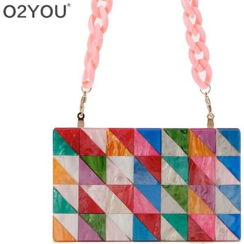 Colorful Pearl Striped Patchwork Geometric Acrylic Chain Red Fabric Acrylic Bags Wallet Lady Travel Beach Acrylic Box Clutches