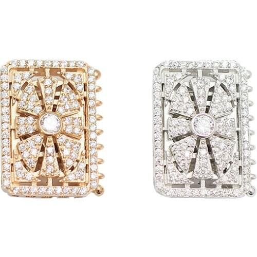 Beadsnice Luxury Inlaying Zircon Silver Square Clasp 925 Pure Silver Jewelry Clear Fine Jewelry Component for Handmade Jewelry