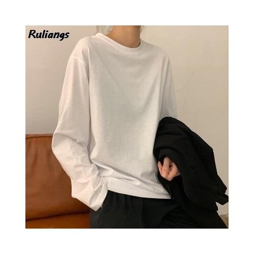 Ladies clothes spring autumn casual pullovers ladies clothes solid color long-sleeved T-shirt ladies fashion tops Rulangs