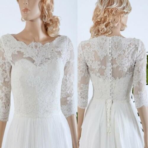 Womens New 3/4 Sleeve Wedding Bridal Jacket Bolero Lace Top Applique Women Wrap Shrug Ivory White Custom Made Jackets