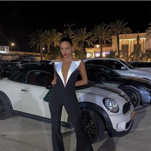 DEIVE TEGER New Womens Halter Deep V Neck Lace Up Sleeveless Long Pants Jumpsuit Elegant Party Nightclub Women Wearing