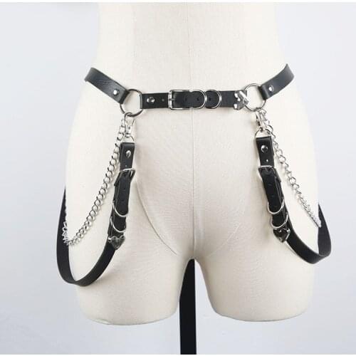Women Punk Hiphop Heart Belt Chain Leather Harness Leg Belt Gothic Adjustable Body Waist Strap Girl Dress Jeans Skirt Waistband