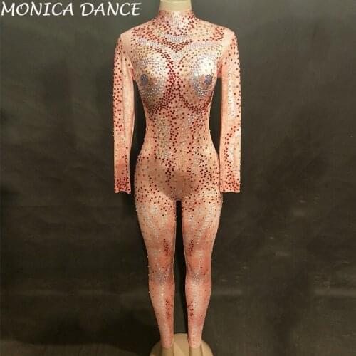Women Sexy Stage Jumpsuit Colorful Sparkling Crystals Nightclub Birthday Party Stage Wear Dancer Singer Bling Dance Jumpsuit