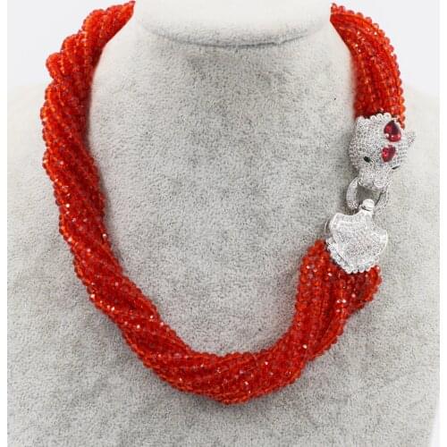 10rows red stone 3-4mm necklace nature beads wholesale 19inch leopard clasp FPPJ