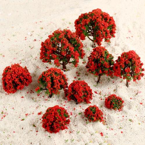 10Pcs 3-8cm Red Scenery Landscape Model Flower Trees Railway Train Diorama Mini Garden Scenery OO HO Scale Artificial Decoration