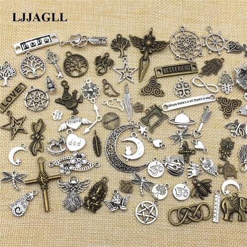 20PCS Metal Fashion Mixed Animal Charms Silver Plated Hearts Pendants Religious Necklaces Cross Make Findings Diy Jewelry HK07