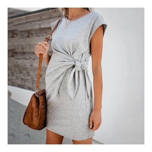 2020 Popular Pure Color Tie-in Waist Pregnant Womens Dress Soft And Comfortable Cotton Spot Vestidos Gestante Pregnancy Dress