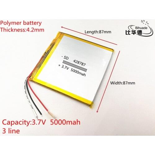 3 line 3.7v lithium polymer rechargeable battery 428787 5000MAH For PDA 7 inch 8 inch 9inch