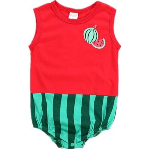 Free Shipping Unisex Baby Summer Clothes Sleeveess Fruit Jumpsuit One Piece Cotton Costume Lovely Red Watermelon Romper